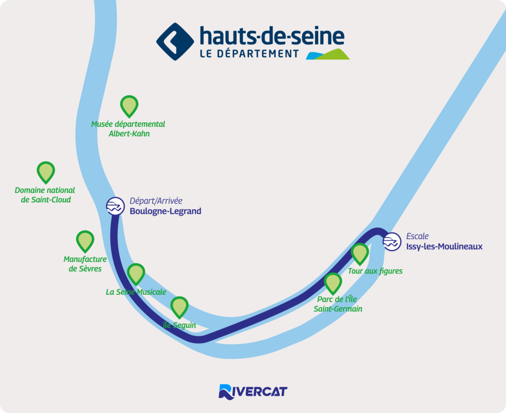 Plan de la ligne de navette fluviale Boulogne— Issy-les-Moulineaux